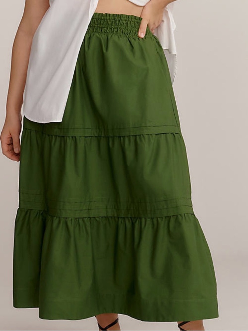 Anthropologie Olive Green Tiered Maxi Skirt